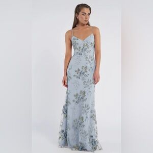 Jenny Yoo Light Blue Floral Embroidered Maxi Dress
